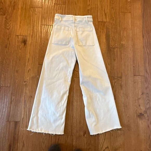 Zara Marine high rise wide leg cream jeans raw hem size 4 - Picture 8 of 11